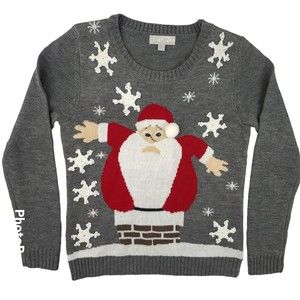 Carolyn Taylor Womens Medium Santa Chimney Ugly Christmas Sweater Snowflake